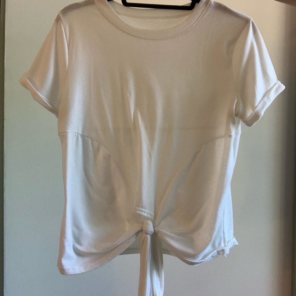 White Crop Tie Front Shirt